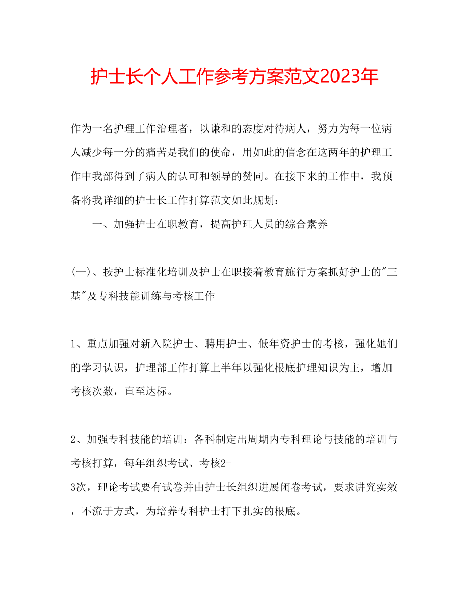 2023年护士长个人工作计划范文3.docx_第1页