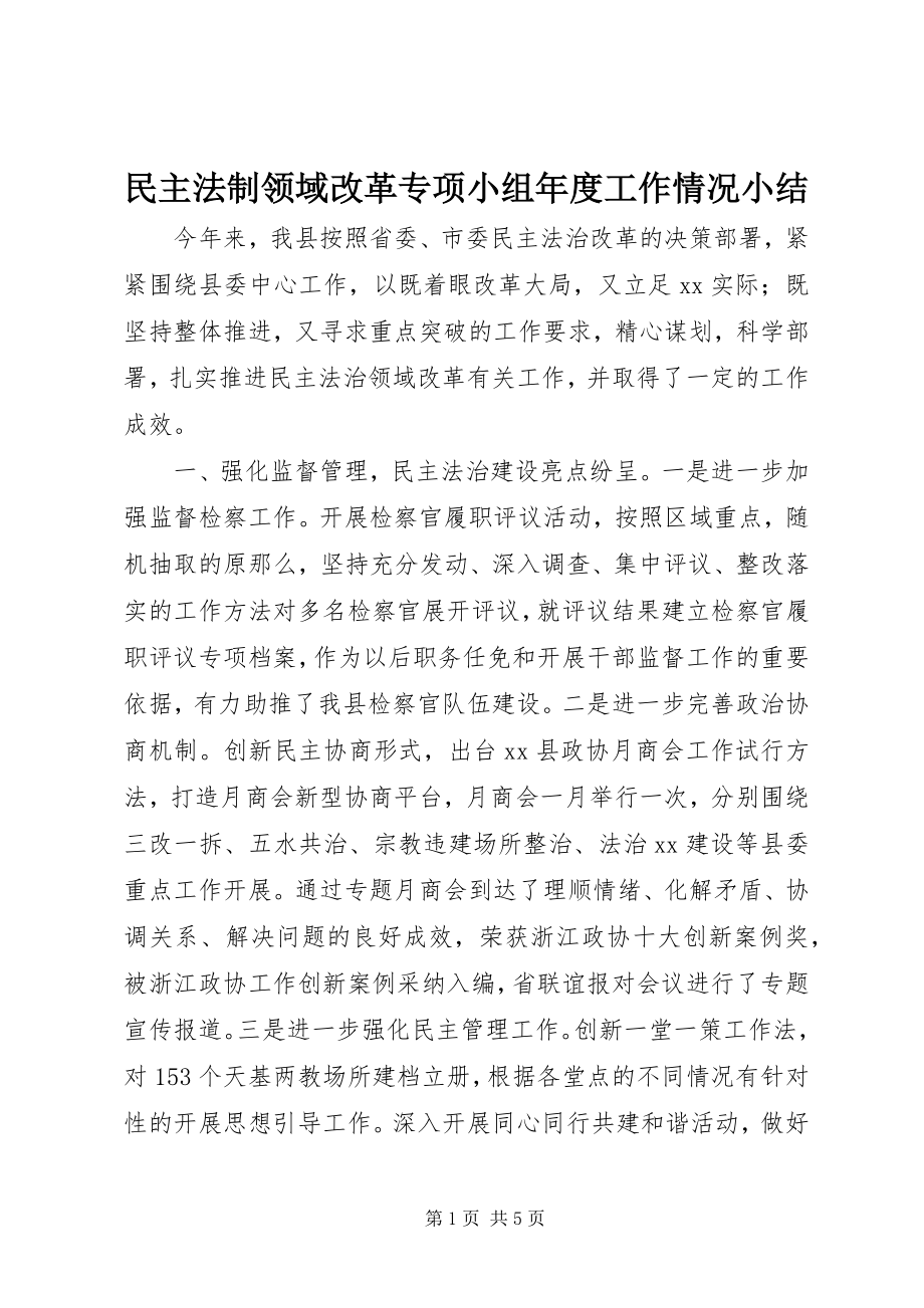 2023年民主法制领域改革专项小组度工作情况小结.docx_第1页