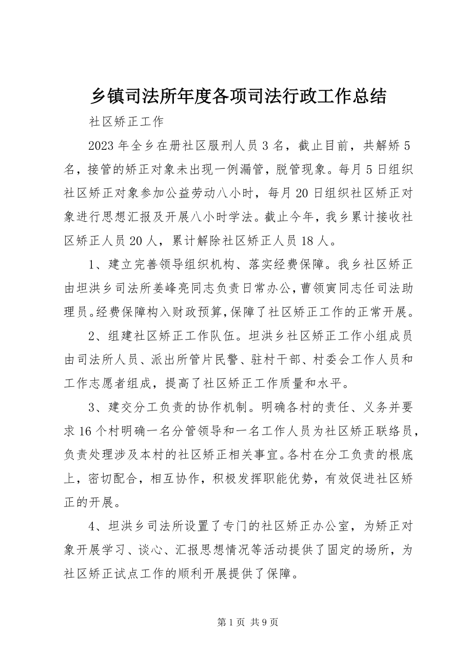 2023年乡镇司法所年度各项司法行政工作总结.docx_第1页