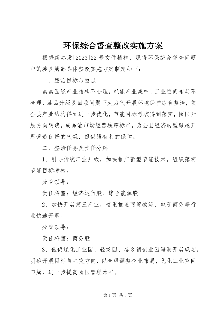 2023年环保综合督查整改实施方案.docx_第1页