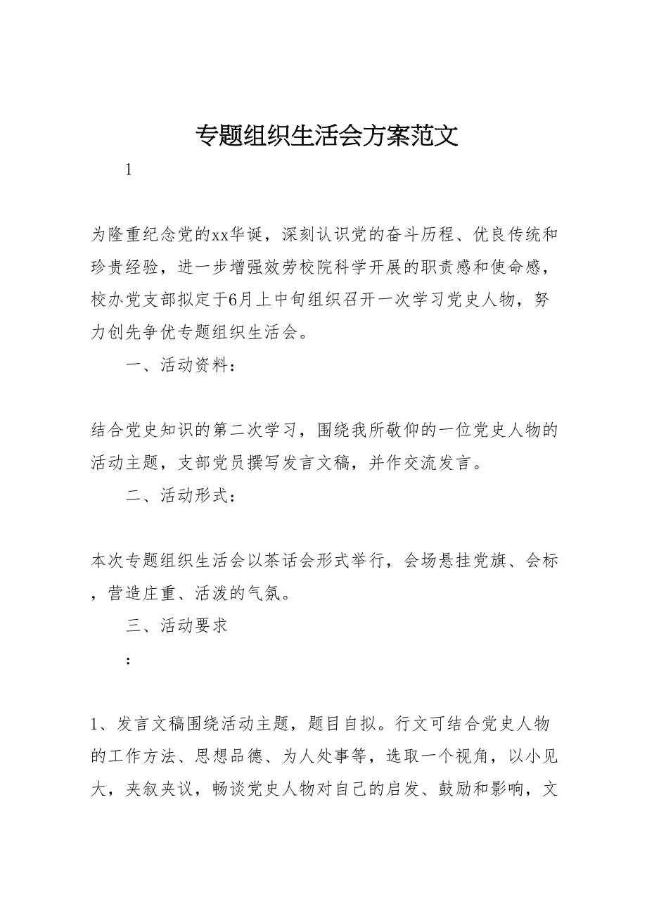 2023年专题组织生活会方案范文.doc_第1页