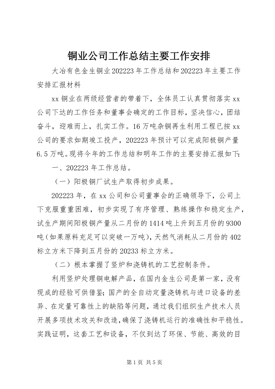 2023年铜业公司工作总结主要工作安排.docx_第1页