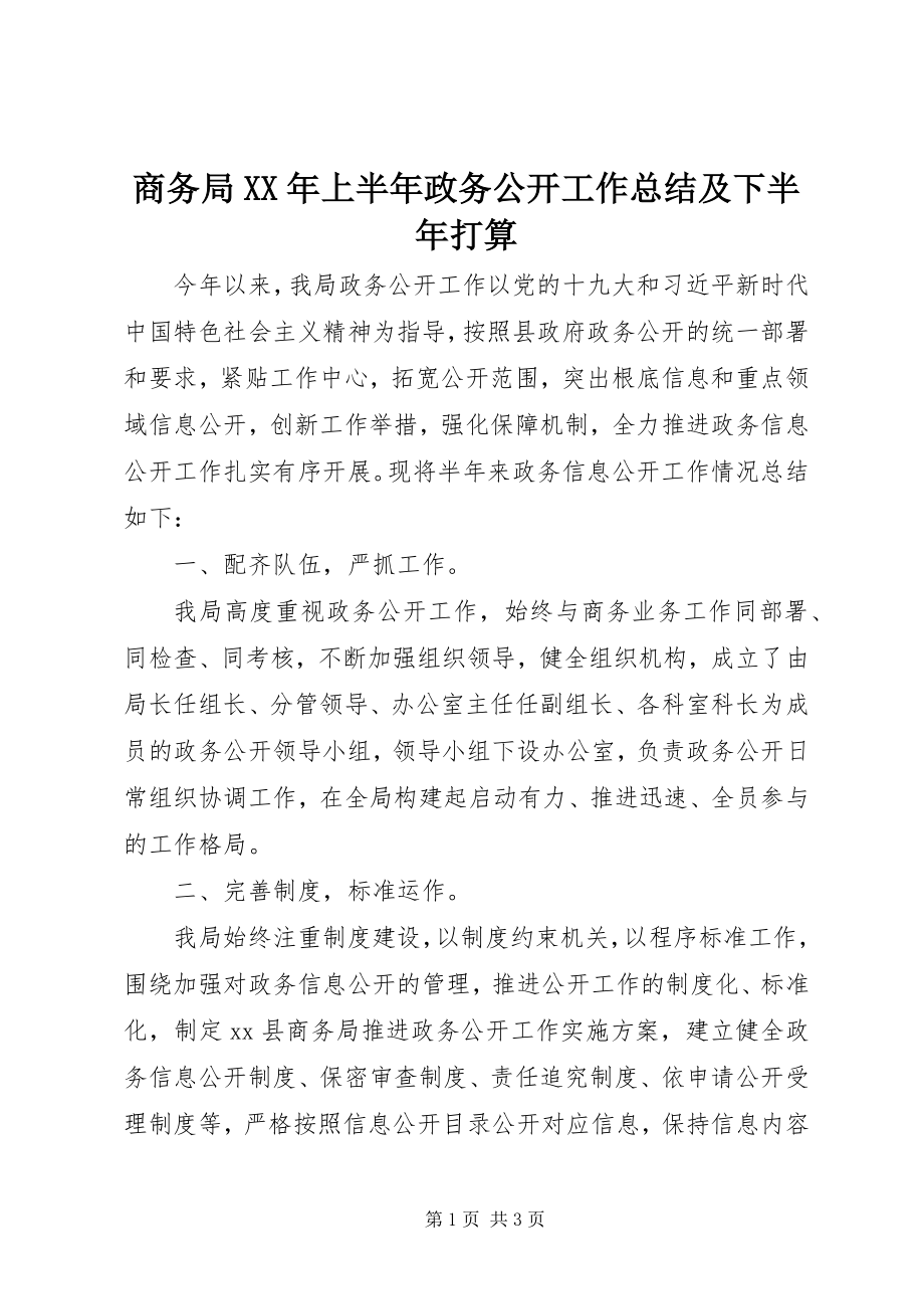 2023年商务局上半年政务公开工作总结及下半年打算2.docx_第1页