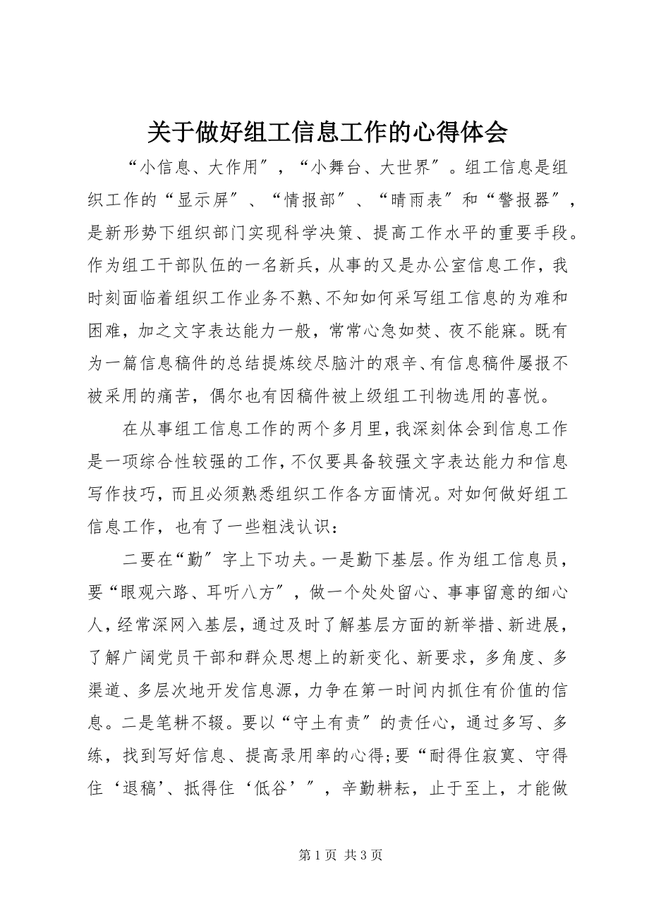 2023年做好组工信息工作的心得体会.docx_第1页