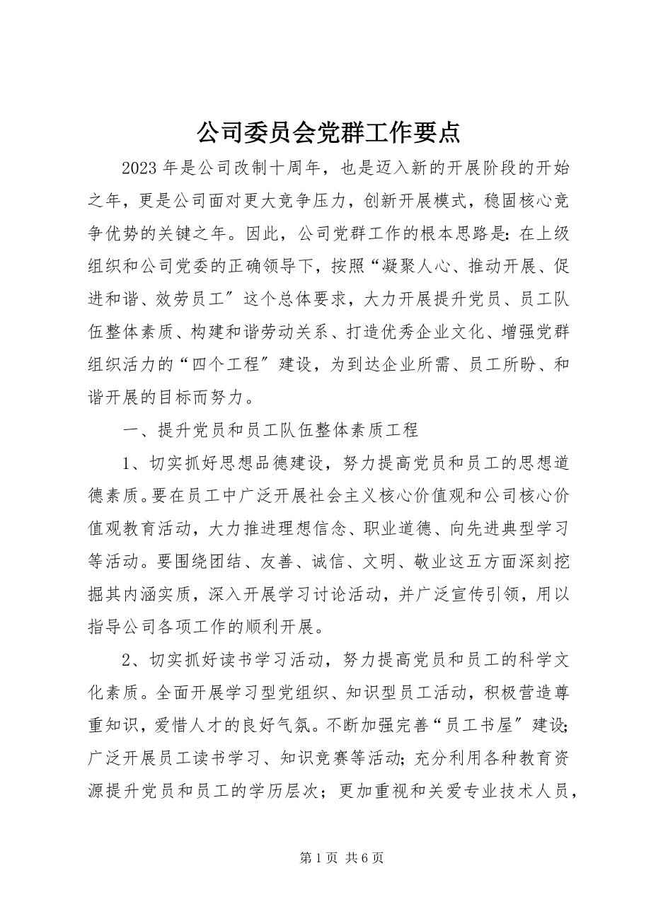 2023年公司委员会党群工作要点.docx_第1页