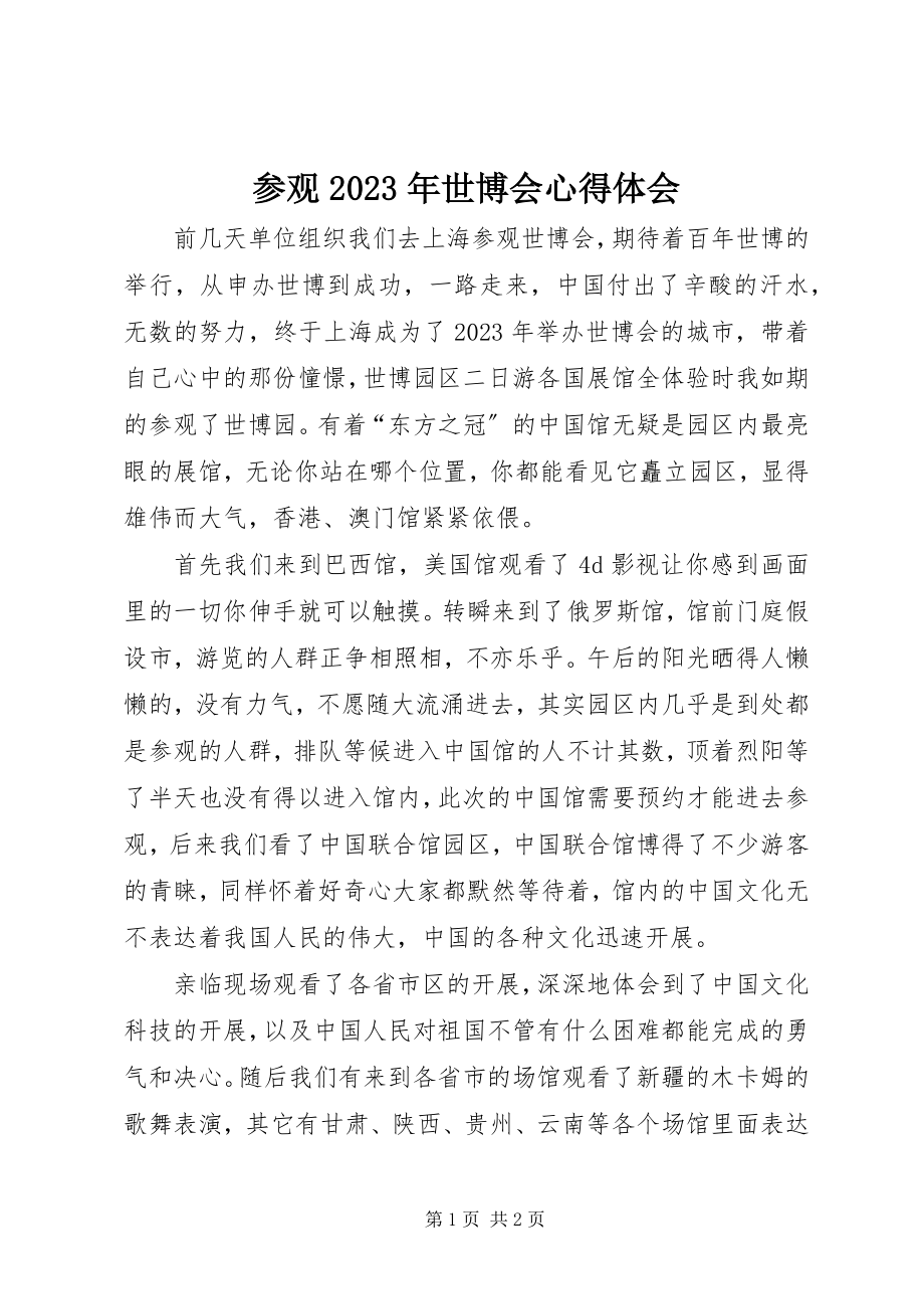 2023年参观世博会心得体会2新编.docx_第1页