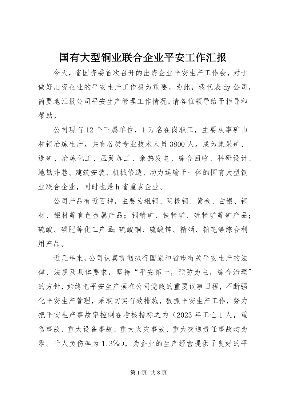 2023年国有大型铜业联合企业安全工作汇报.docx_第1页