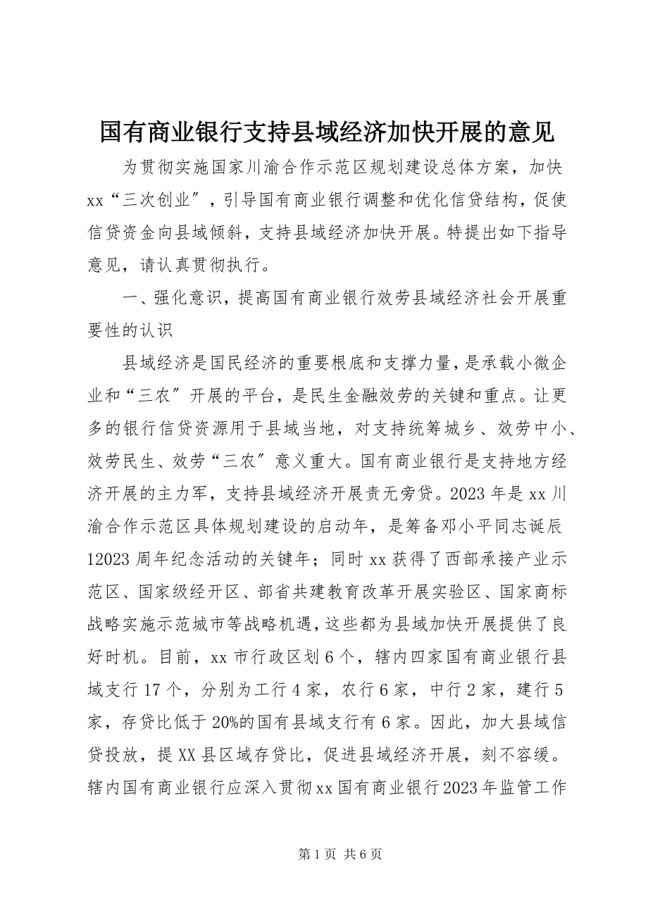 2023年国有商业银行支持县域经济加快发展的意见.docx_第1页