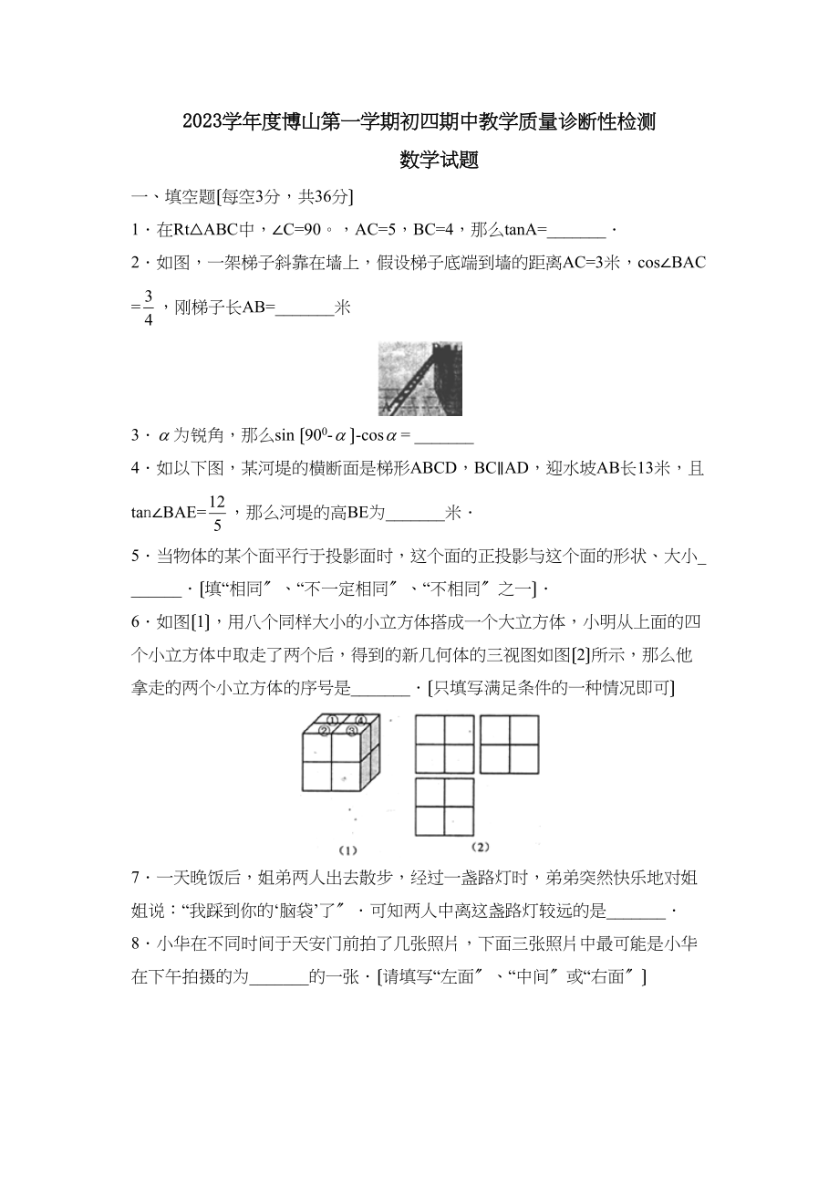 2023年度博山第一学期初四期中教学质量诊断性检测初中数学.docx_第1页