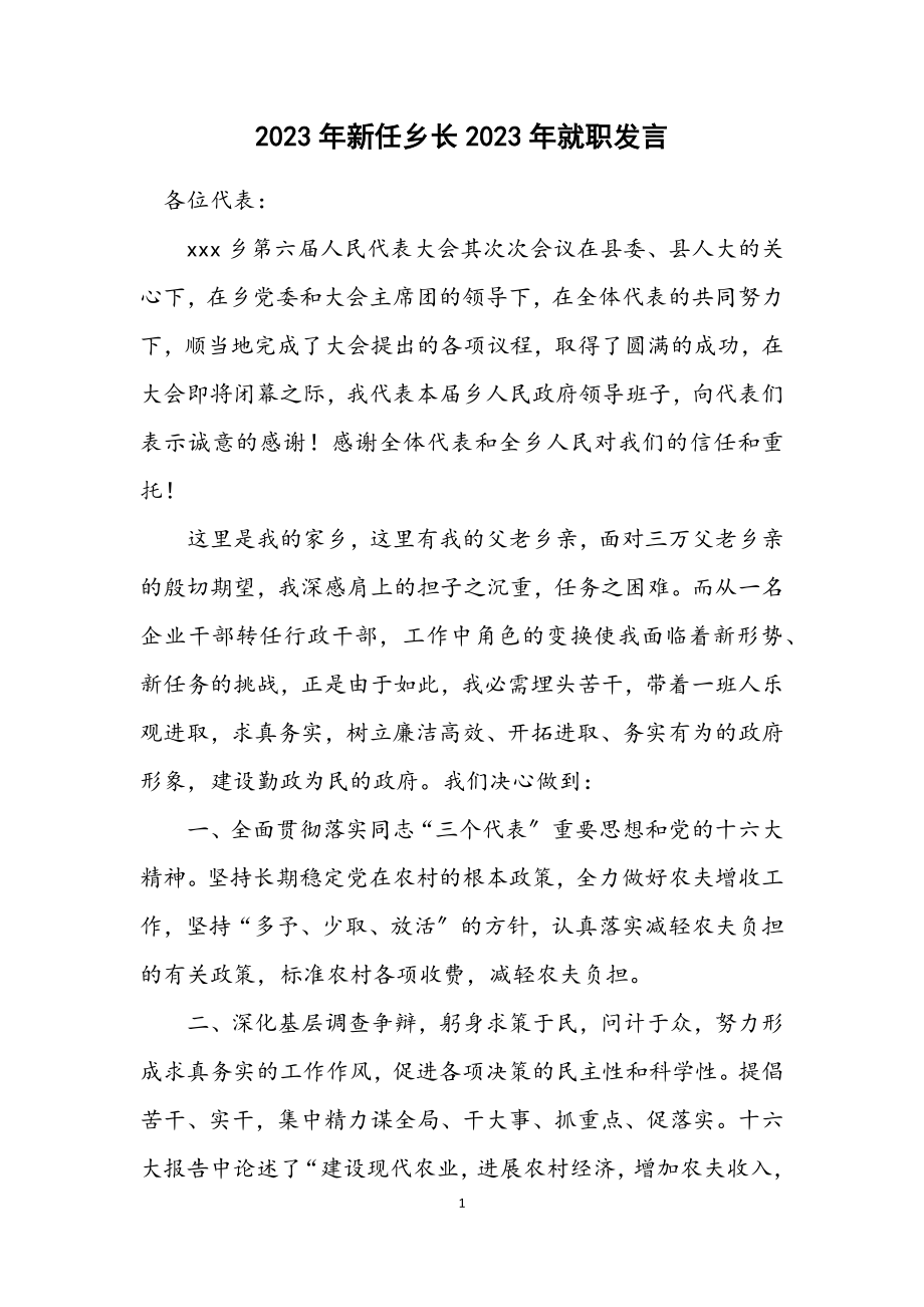 2023年新任乡长2023年就职发言.docx_第1页