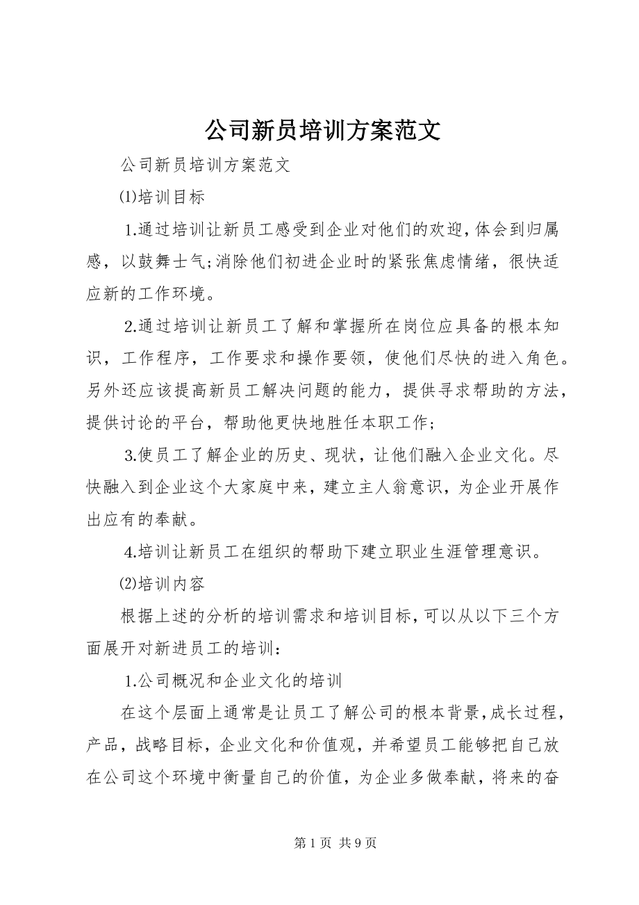 2023年公司新员培训计划精选.docx_第1页