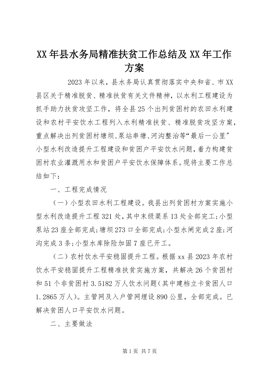 2023年县水务局精准扶贫工作总结及工作计划.docx_第1页