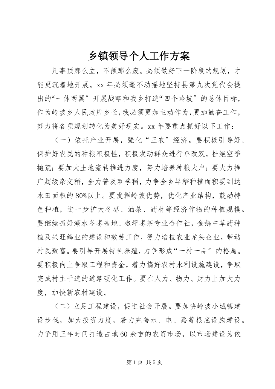 2023年乡镇领导个人工作计划.docx_第1页