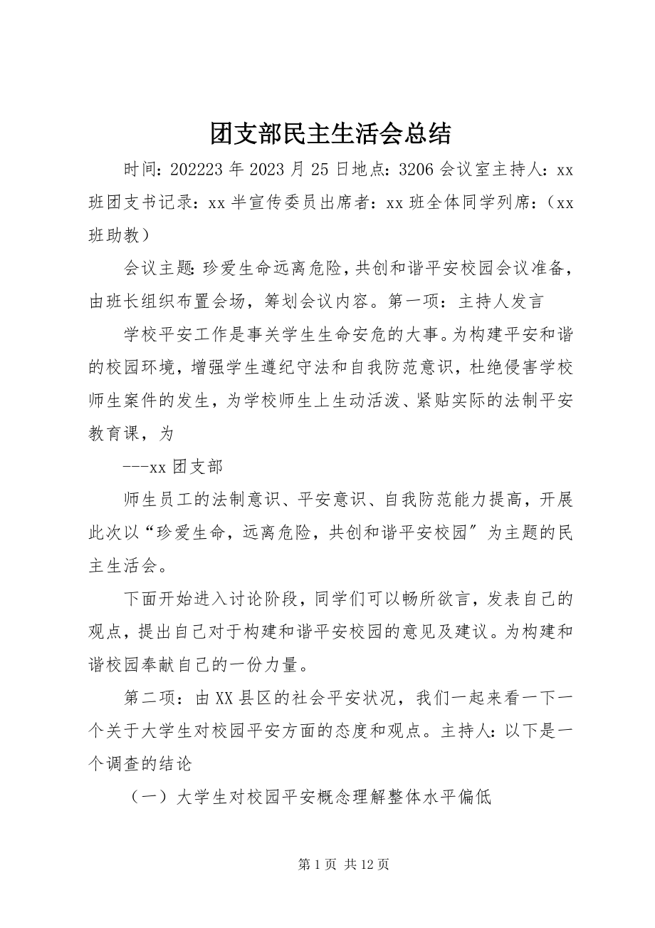 2023年团支部民主生活会总结.docx_第1页