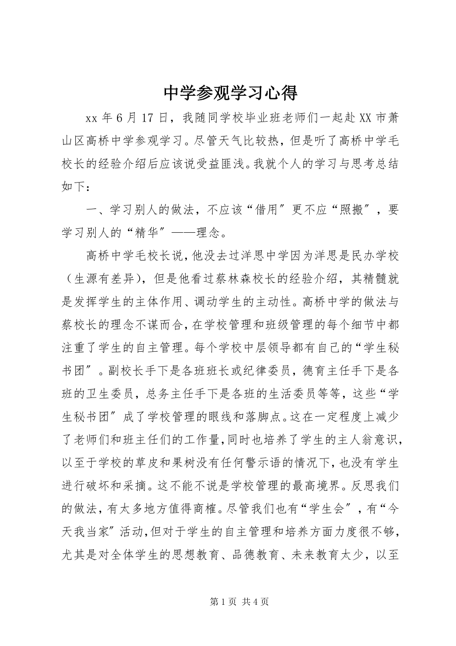 2023年中学参观学习心得.docx_第1页