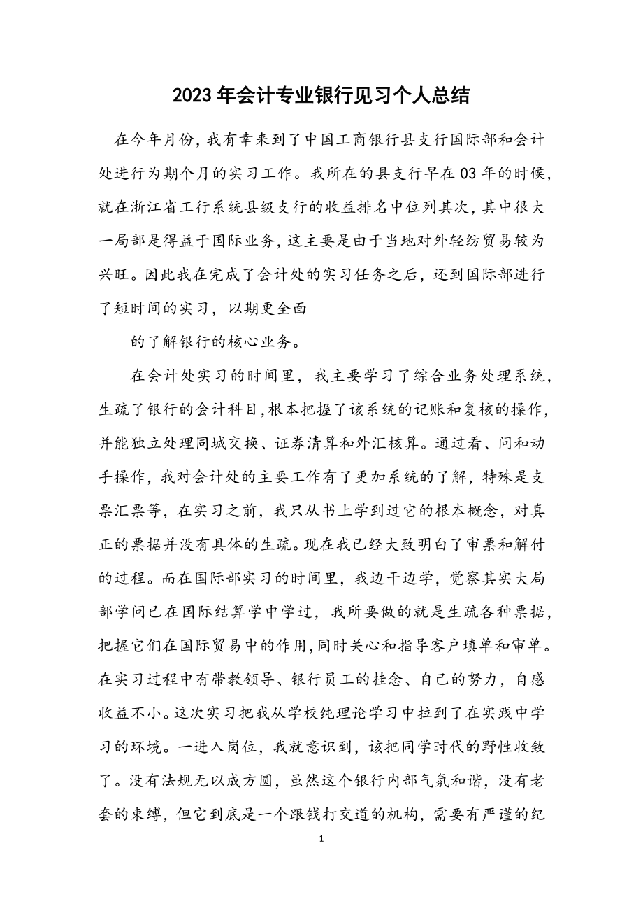 2023年会计专业银行见习个人总结.docx_第1页