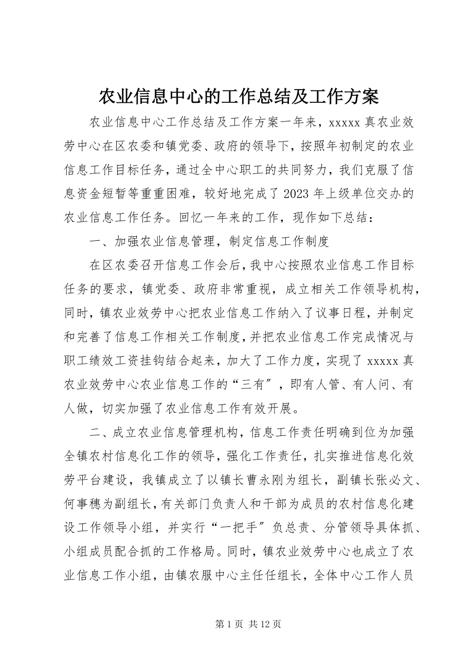 2023年农业信息中心的工作总结及工作计划.docx_第1页