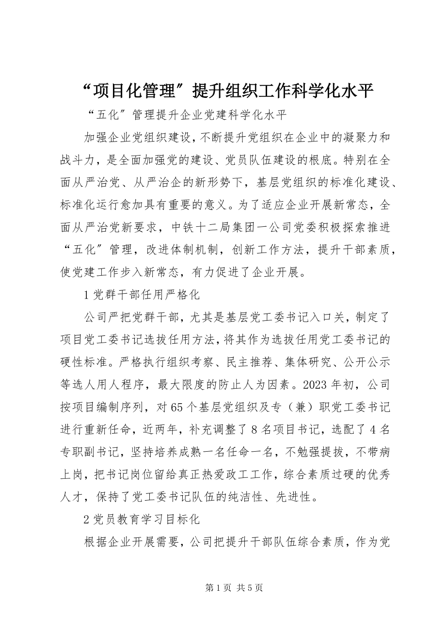 2023年项目化管理提升组织工作科学化水平.docx_第1页