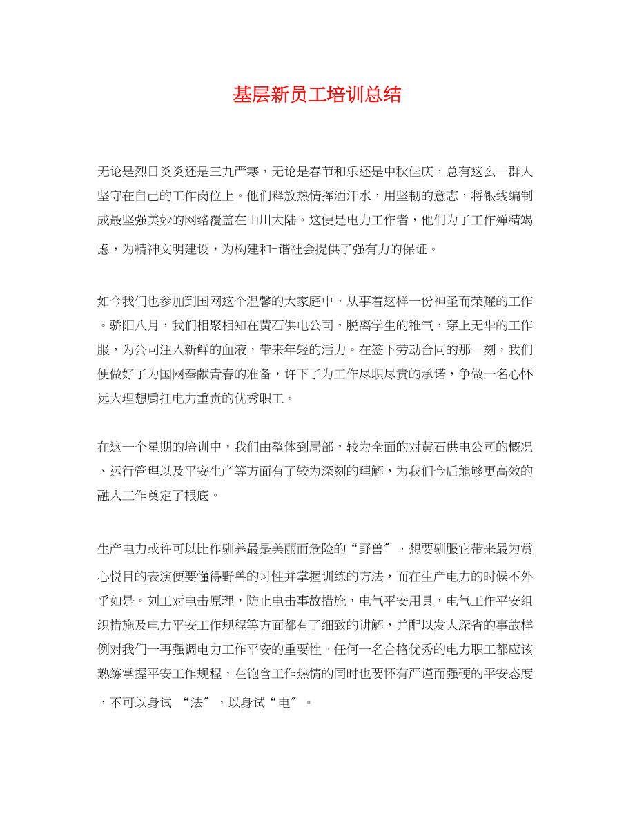 2023年基层新员工培训总结.docx_第1页