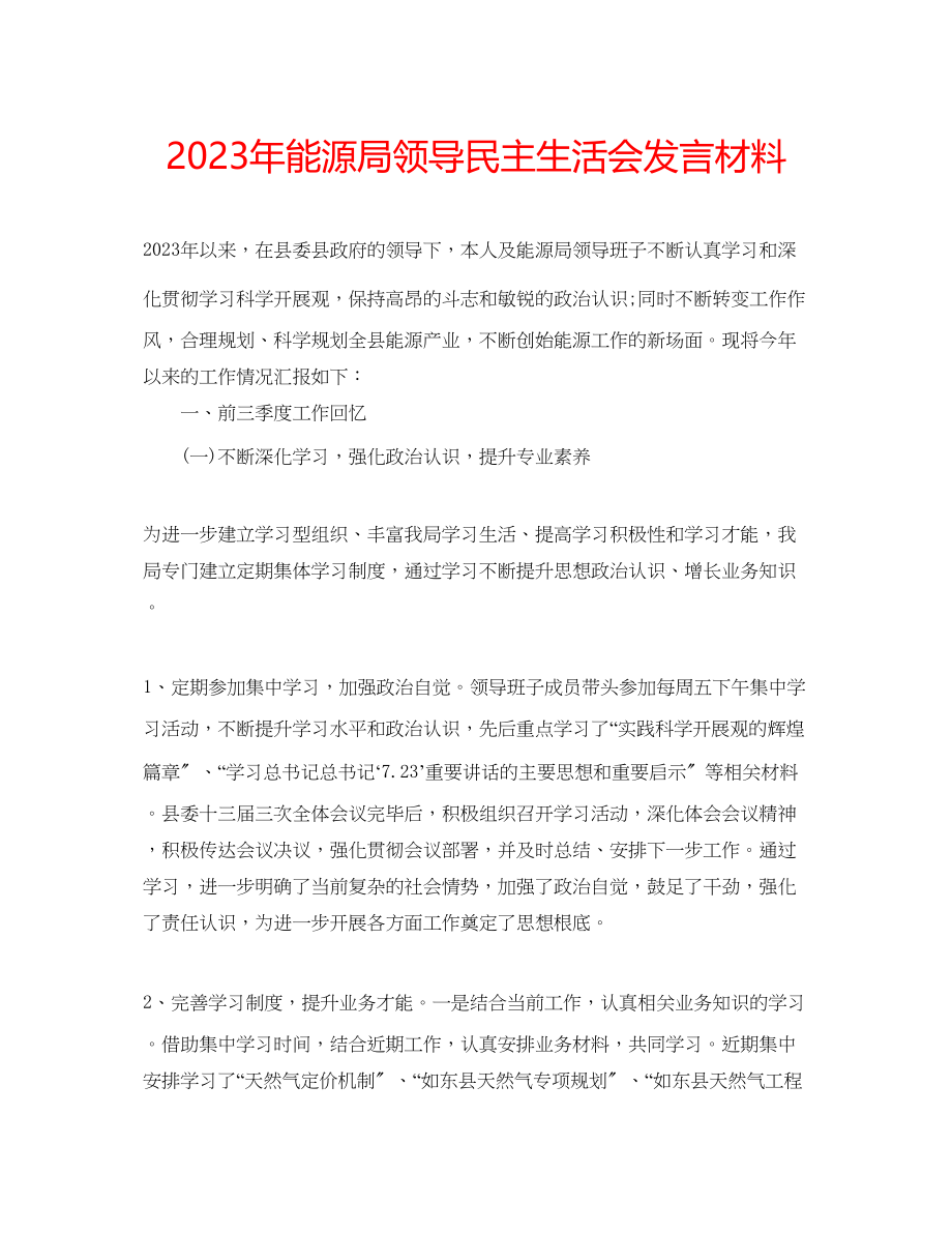 2023年能源局领导民主生活会发言材料.docx_第1页