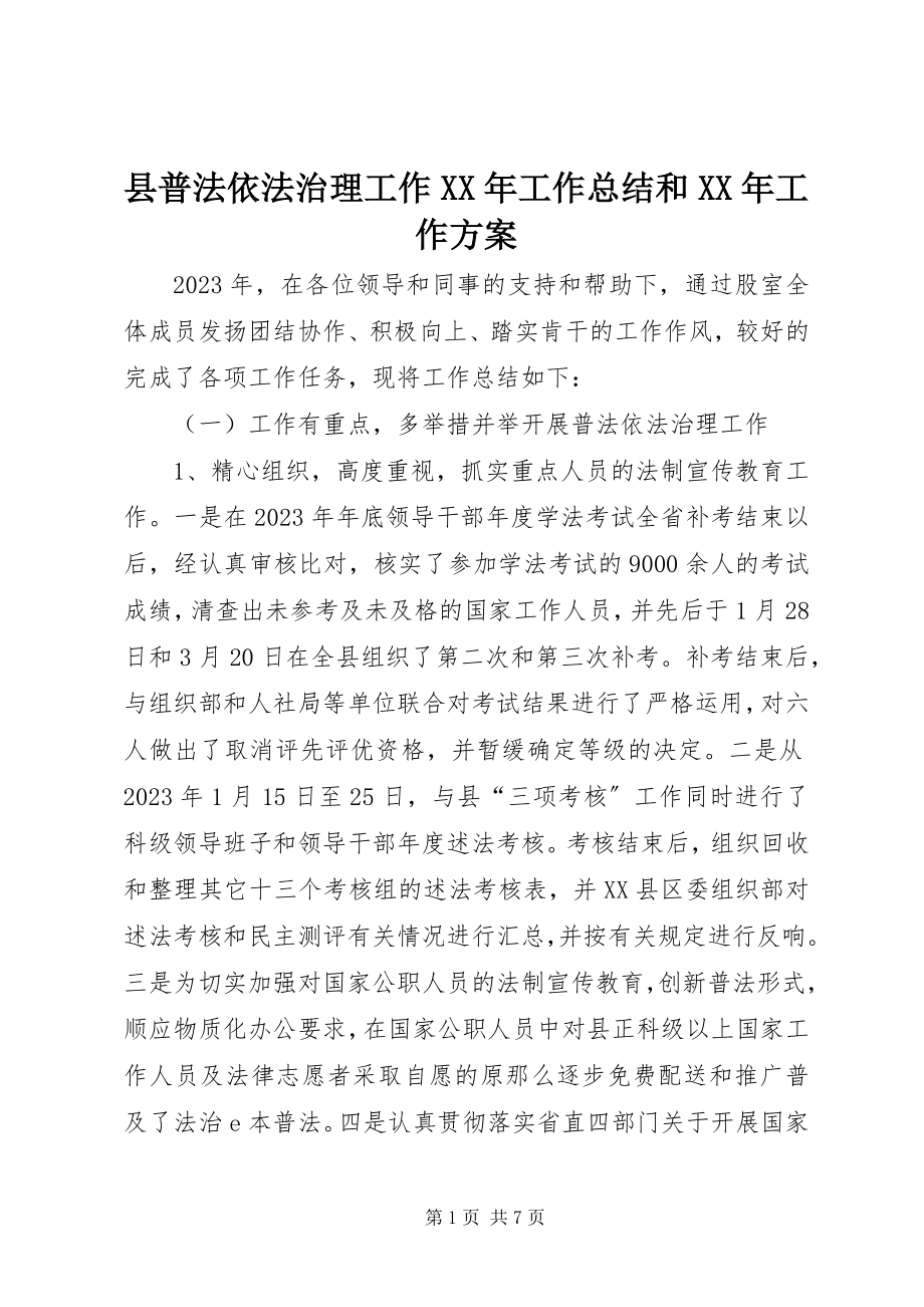 2023年县普法依法治理工作工作总结和工作计划.docx_第1页