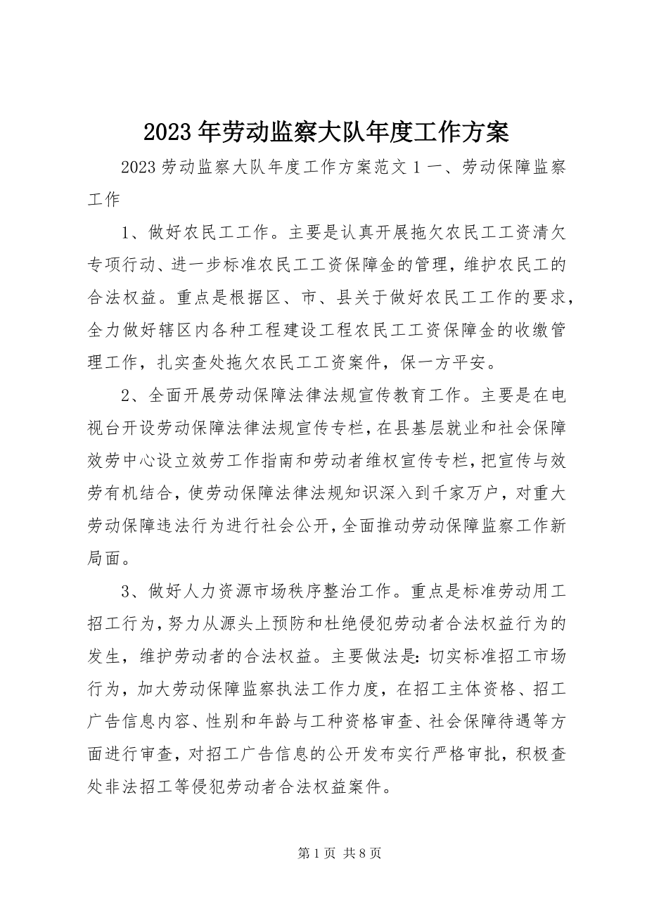 2023年劳动监察大队度工作计划.docx_第1页