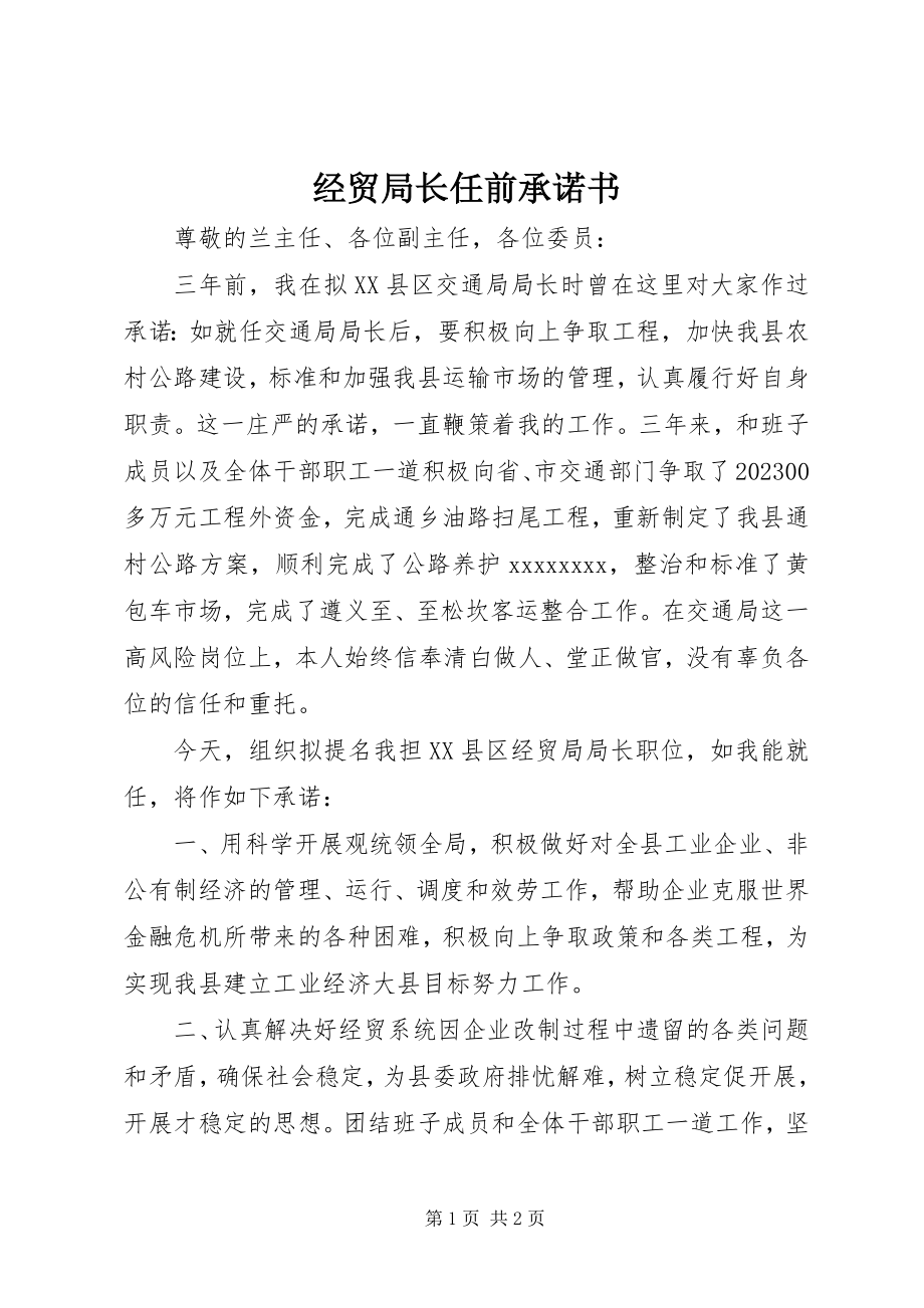 2023年经贸局长任前承诺书.docx_第1页