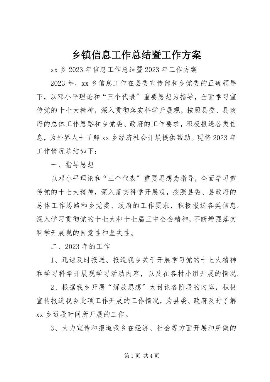 2023年乡镇信息工作总结暨工作计划.docx_第1页