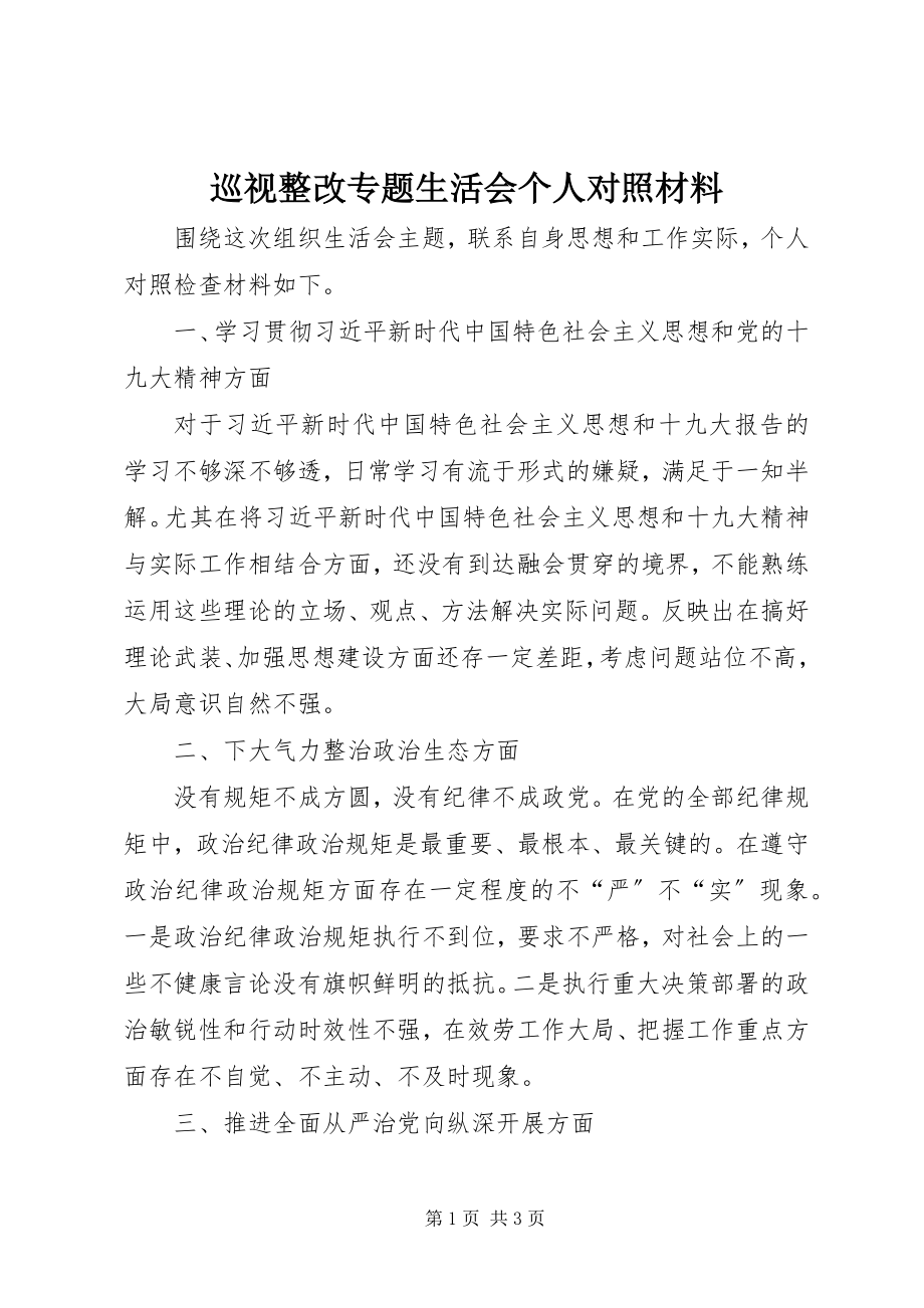 2023年巡视整改专题生活会个人对照材料.docx_第1页