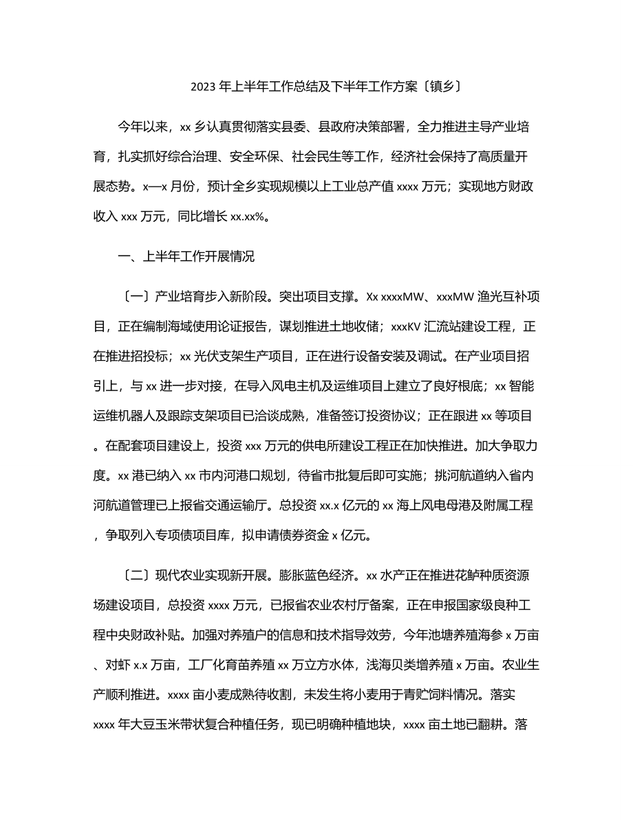 上半年工作总结及下半年工作计划（镇乡）.docx_第1页