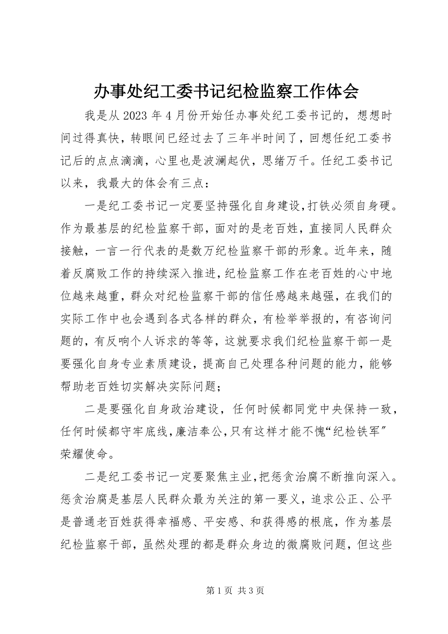 2023年办事处纪工委书记纪检监察工作体会新编.docx_第1页