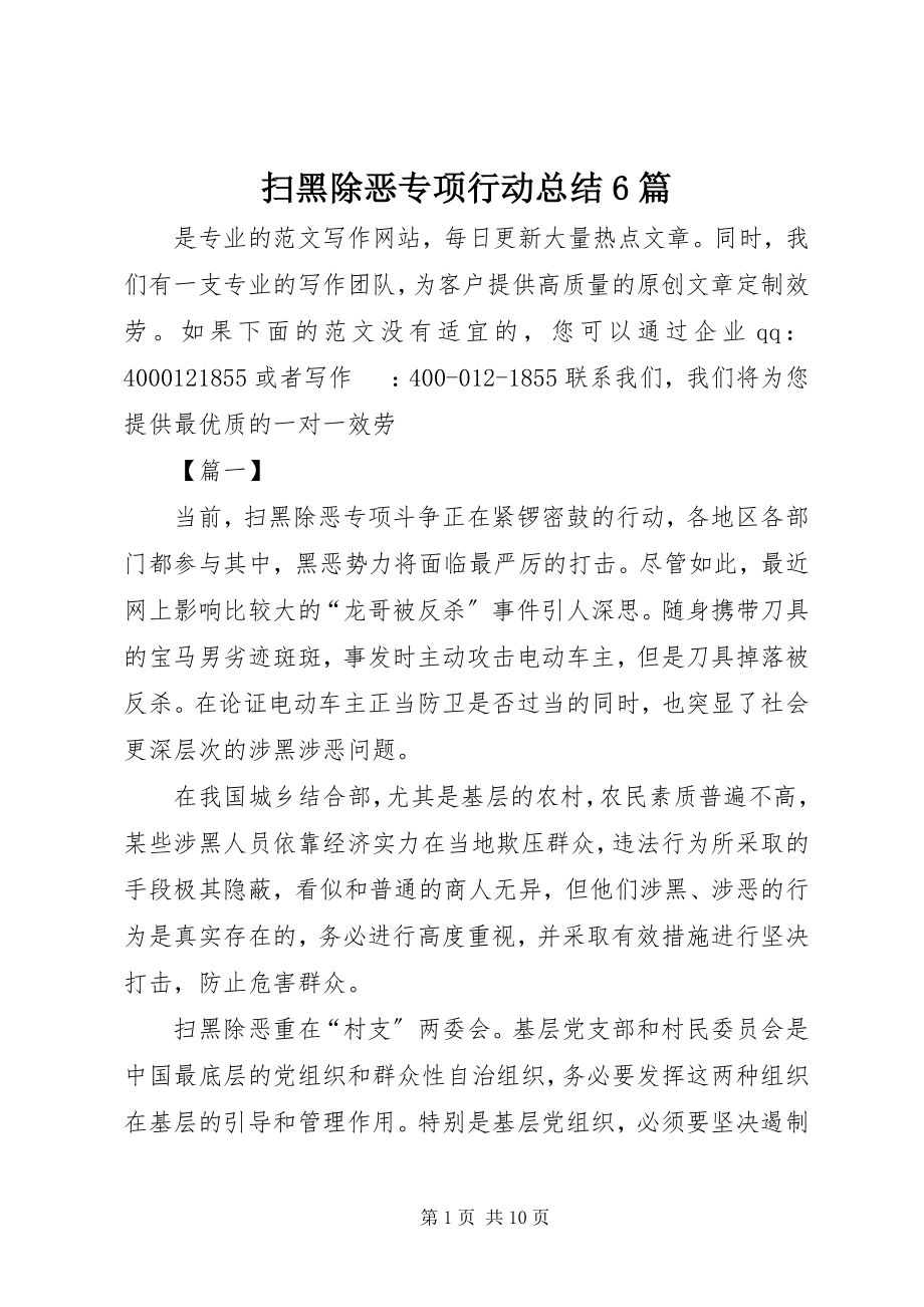 2023年扫黑除恶专项行动总结6篇.docx_第1页