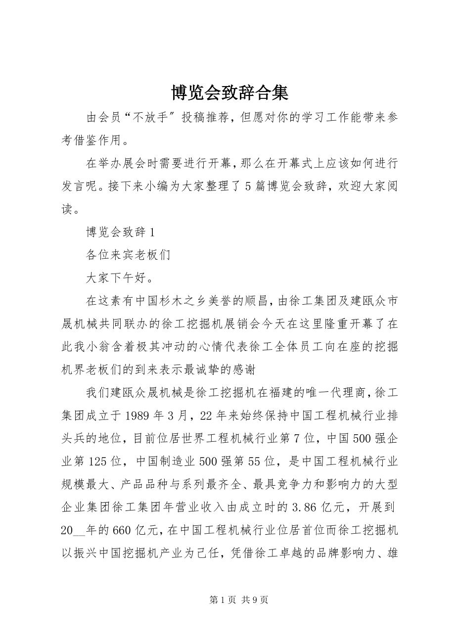 2023年博览会致辞合集新编.docx_第1页