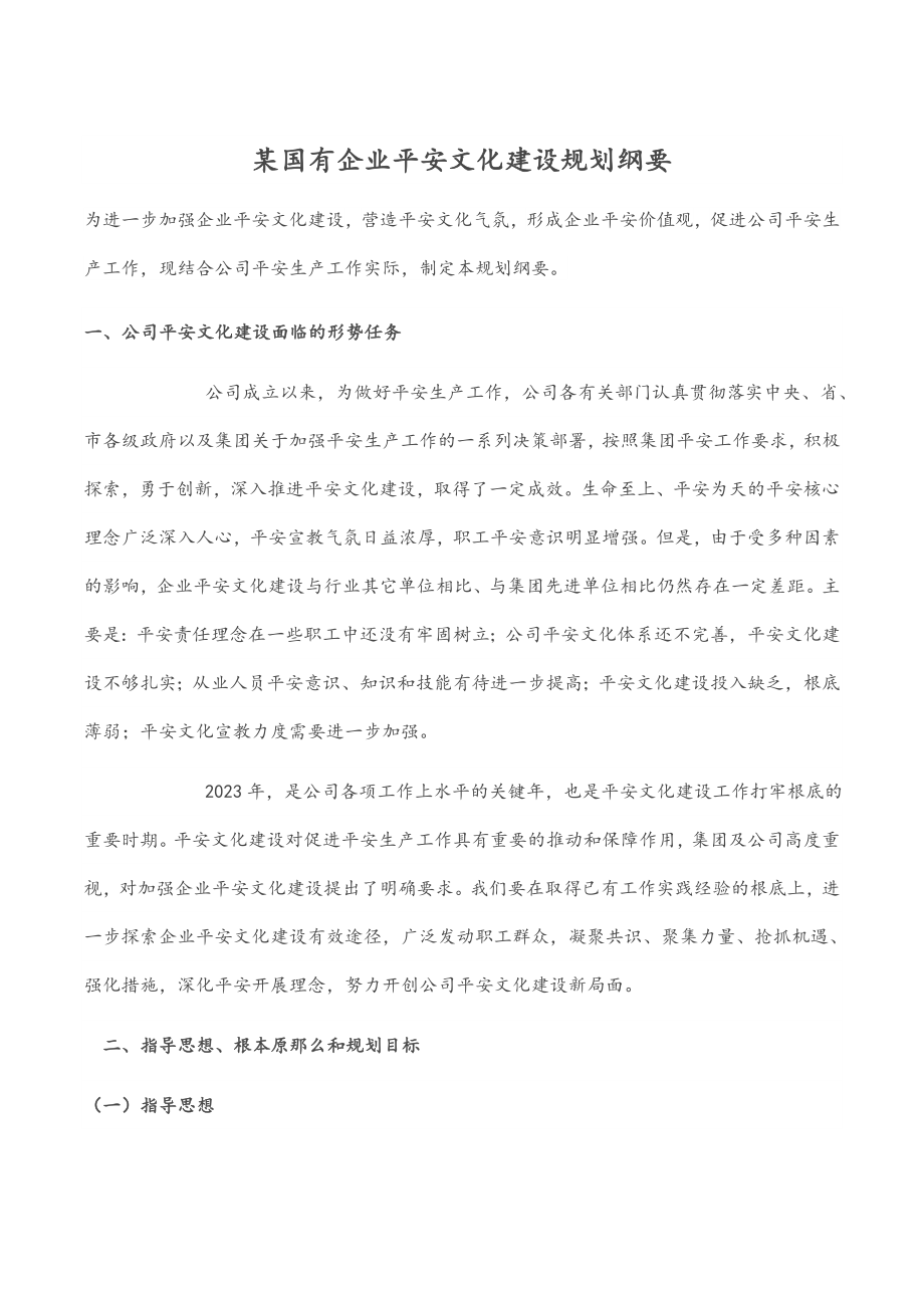 某国有企业2023年安全文化建设规划纲要.docx_第1页