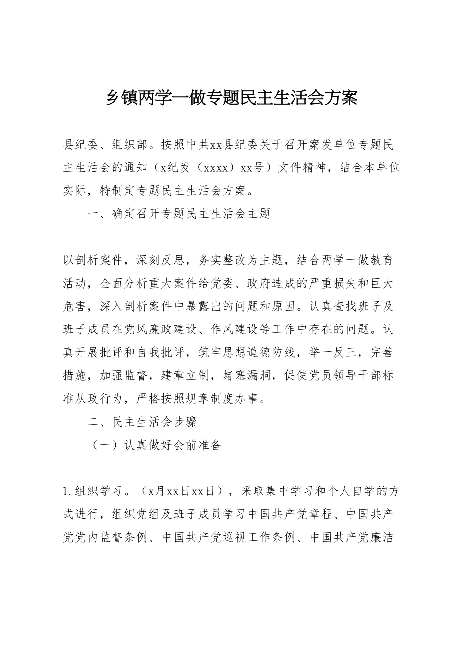 2023年乡镇两学一做专题民主生活会方案.doc_第1页