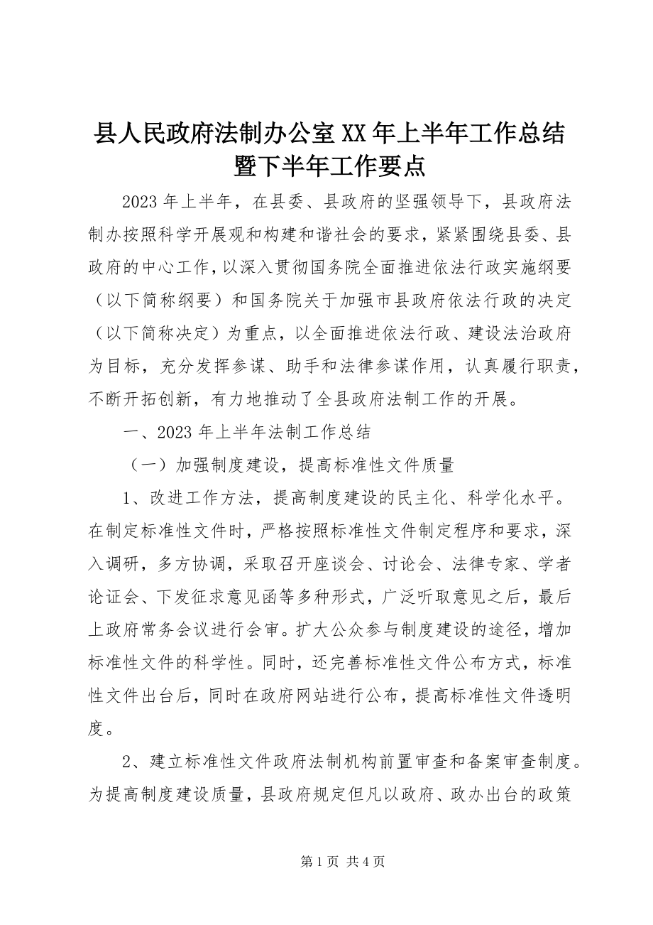 2023年县人民政府法制办公室上半年工作总结暨下半年工作要点.docx_第1页