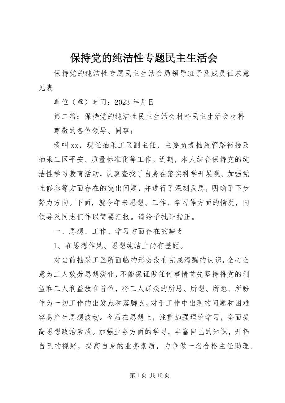 2023年保持党的纯洁性专题民主生活会新编.docx_第1页