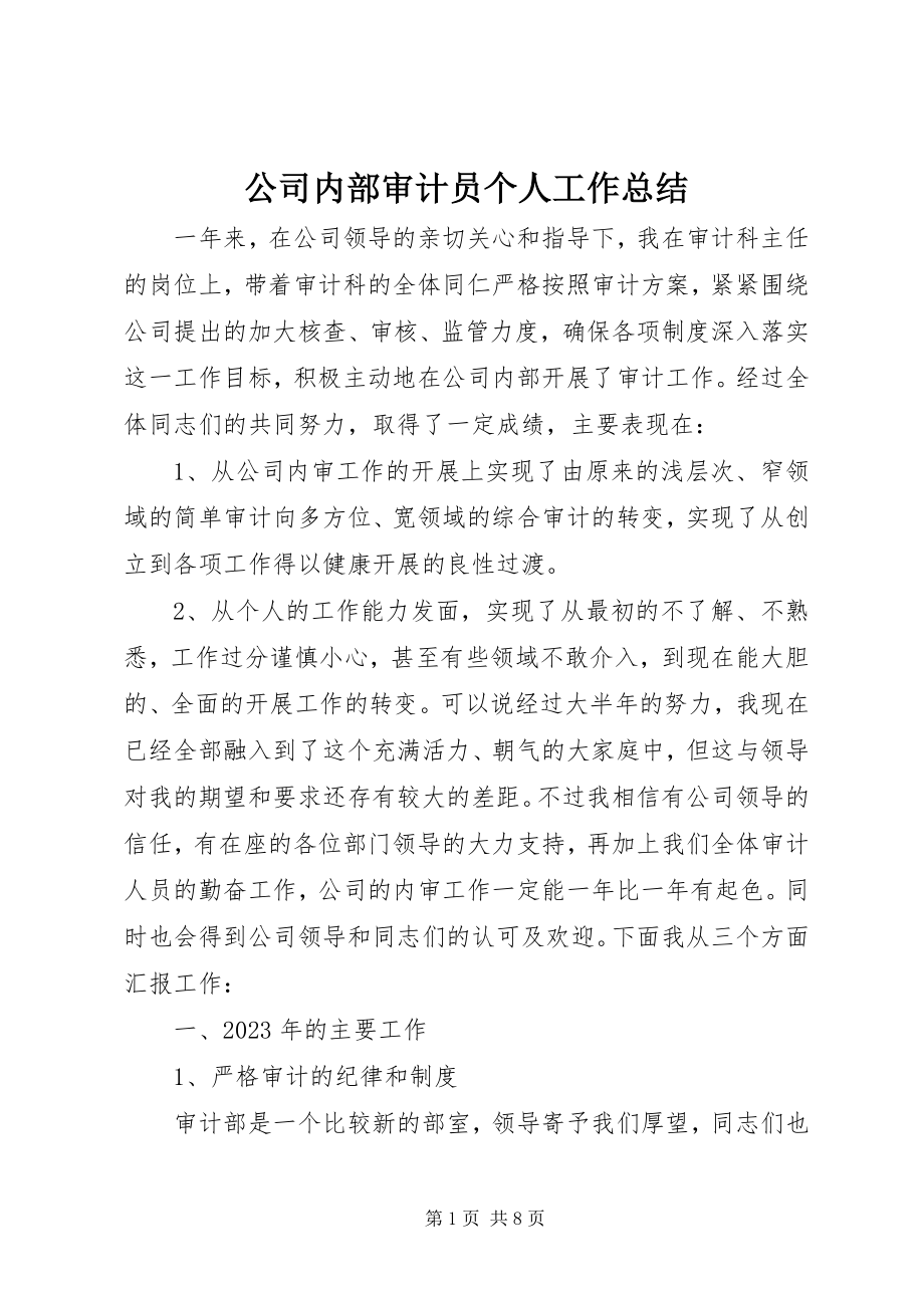 2023年公司内部审计员个人工作总结.docx_第1页