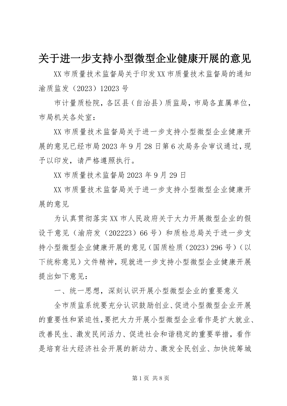 2023年进一步支持小型微型企业健康发展的意见.docx_第1页