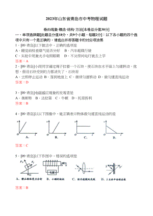 2023年山东省青岛市中考物理试题（word版有答案）初中物理.docx