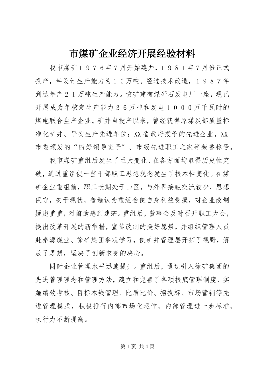 2023年市煤矿企业经济发展经验材料.docx_第1页