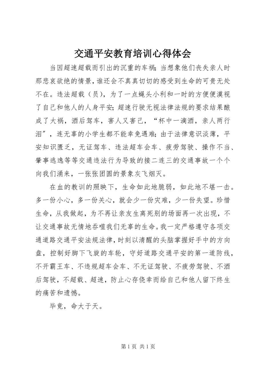 2023年交通安全教育培训心得体会.docx_第1页