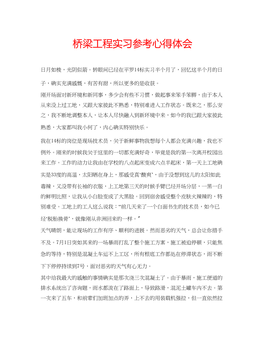 2023年桥梁项目实习心得体会.docx_第1页