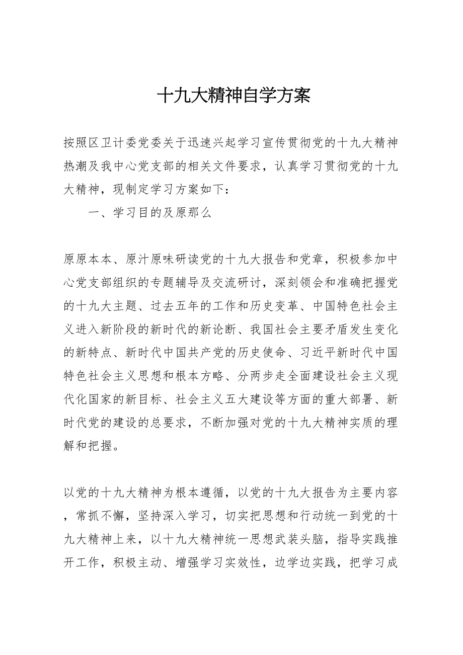 2023年十九大精神自学计划.doc_第1页