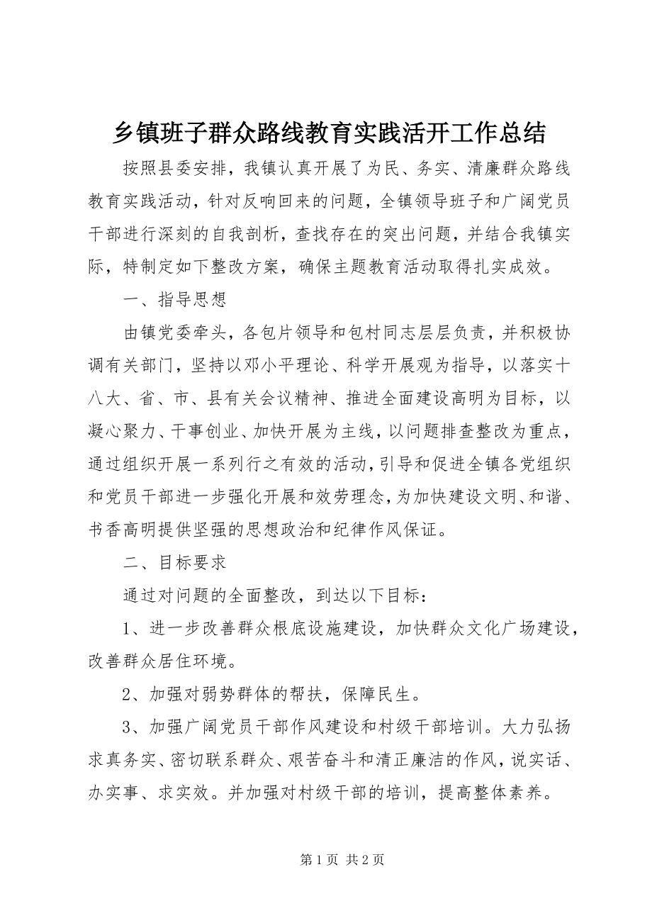 2023年乡镇班子群众路线教育实践活动工作总结.docx_第1页