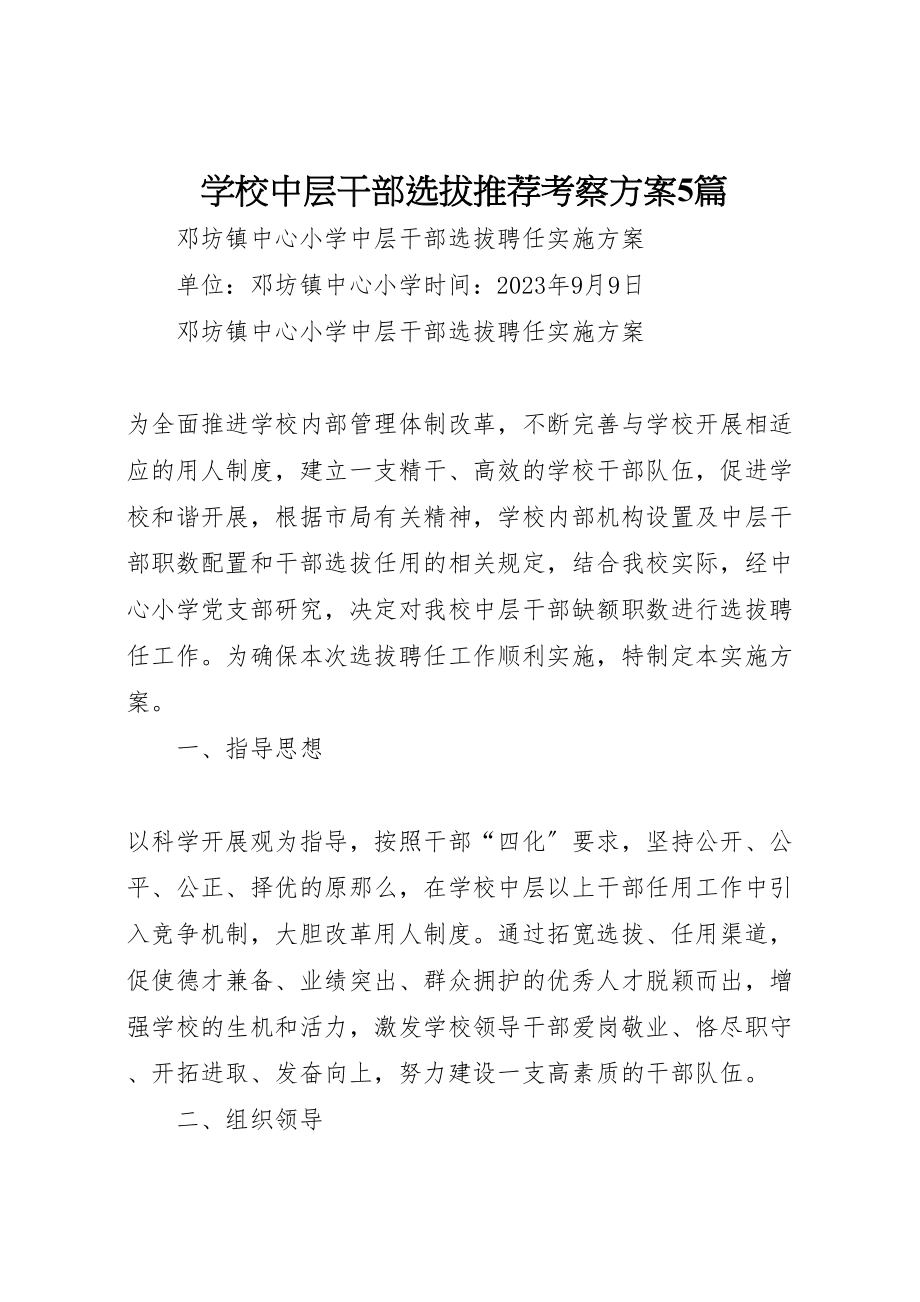 2023年学校中层干部选拔推荐考察方案5篇 2.doc_第1页