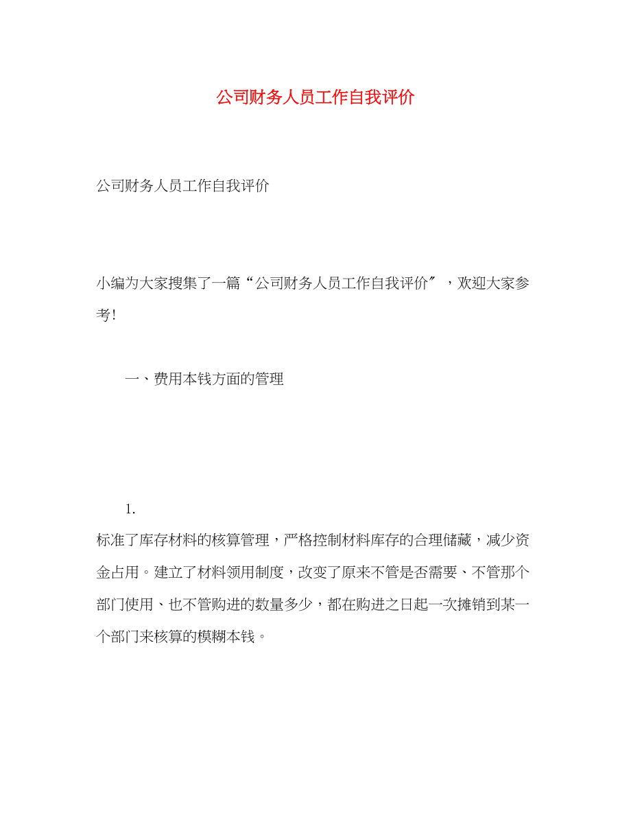 2023年公司财务人员工作自我评价.docx_第1页