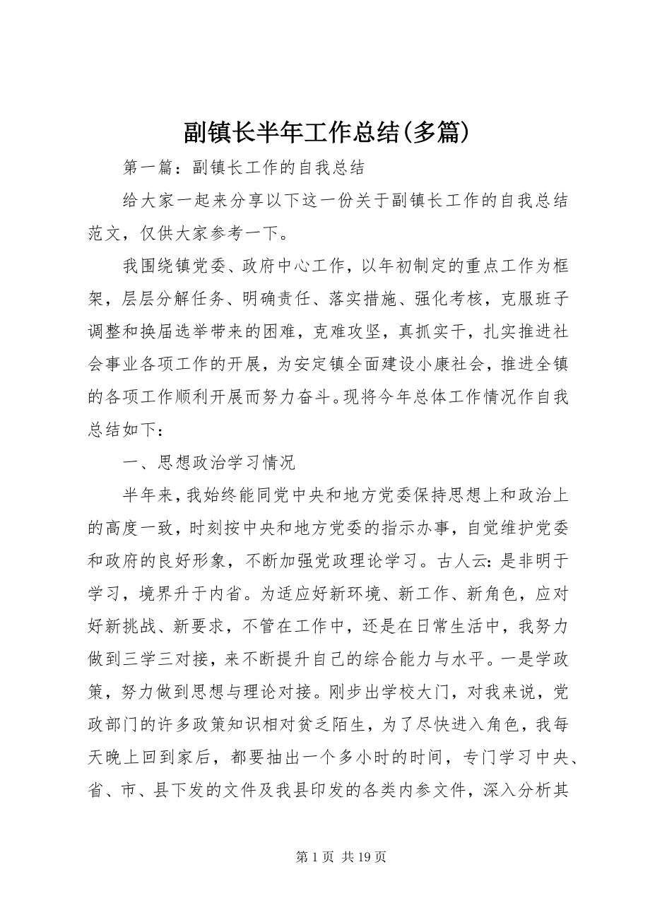 2023年副镇长半年工作总结精选多篇.docx_第1页