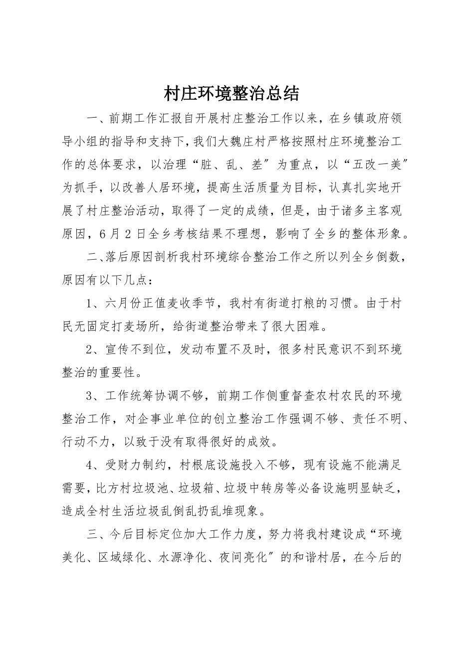 2023年村庄环境整治总结新编.docx_第1页