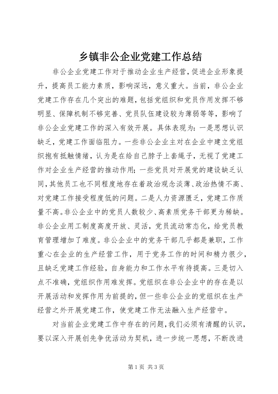 2023年乡镇非公企业党建工作总结.docx_第1页